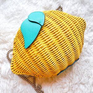 Kate Spade Lemon Zest Yellow Green Wicker Crossbody Clutch
